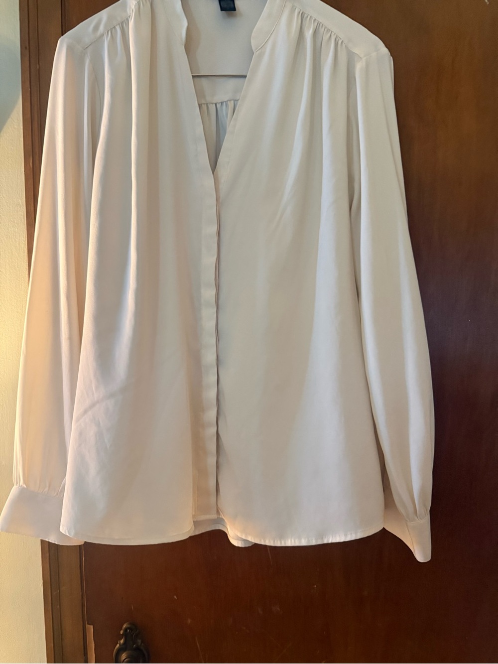 Express Cream V-Neck Gathered Shoulder Blouse